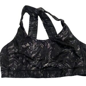 Lululemon Black & Gray Marble-Print Cross Back Sports Bra Size S